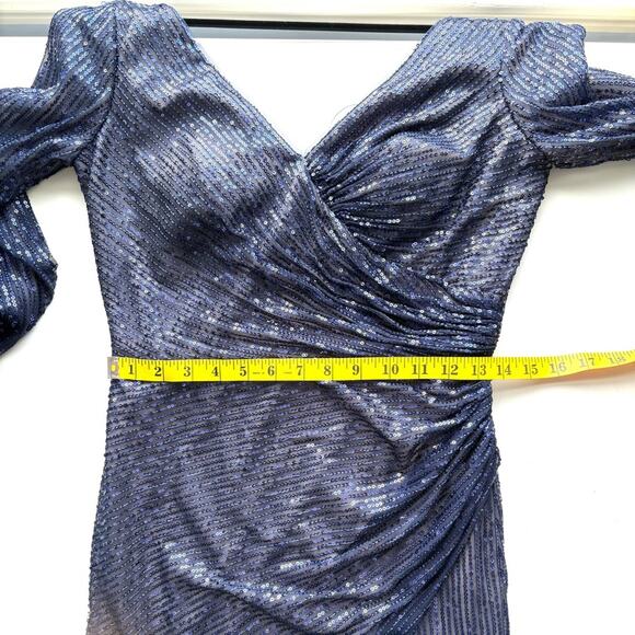 René Ruiz Sequin Dress, Knee Length, Navy Blue, Taupe Lining, V Neck, Size 4 - Picture 10 of 14